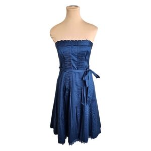Ted Baker Blue Strapless Tie Front Cocktail Dress Sz 2